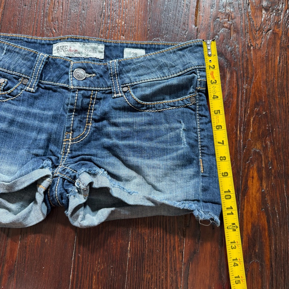 BKE Stella Denim Shorts Lot Womens 29 Blue Distressed Low Rise Stretch 8PL1025 - Picture 4 of 10